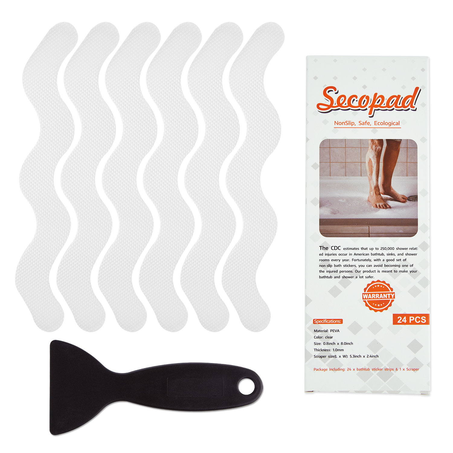 Anti-slip Strips, Safety Shower Treads Stickers - 24 Pcs, Bathtub Non Slip  Stickers, Anti Skid Tape for Shower,Tub,Steps, Floor-Strength Adhesive Grip