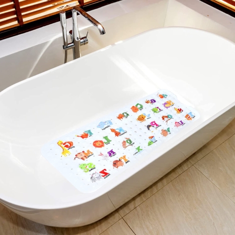XIYUNTE Baby Bath Mat for Tub for Kids, 40 X 16 Inch Extra Long Kids  Bathtub Mat Non Slip, Cartoon Patterned Bath Tub Shower Mat Anti Slip with