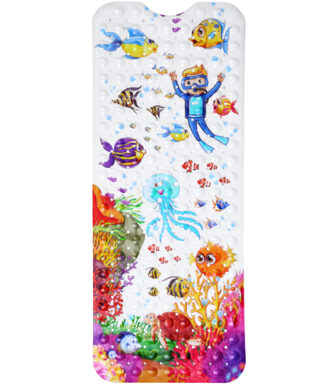 Secopad Kids Bath Mat for Tub Non Slip, 40 X 16 Inch Large Cartoon Octopus  Anti Slip Toddler Baby, Left Drain