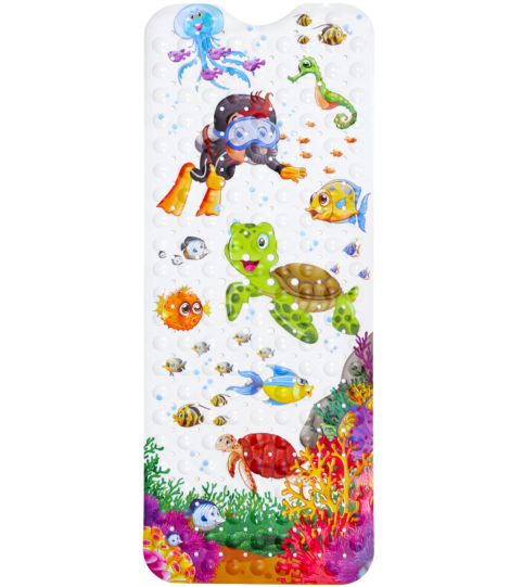 Secopad Kids Bath Mat for Tub Non Slip, 40 X 16 Inch Large Cartoon Anti  Slip Toddler Baby Bath Mat (Left Drain) 