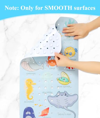 Secopad Baby Bath Mat, Cartoon Kids Bathtub Mat Non Slip for Toddler Bath Shower Anti Slip, 40In X 16In with Drain Holes and Suction Cups Machine Washable - Image 10