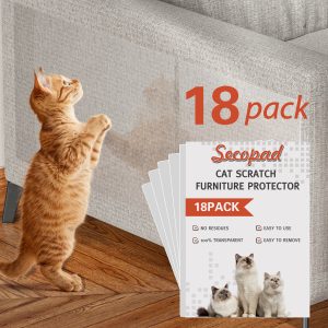 Secopad 18 Pcs Large Cat Scratch Furniture Protector, Transparent Couch Protector from Cat Claws, Single-Sided Self Adhesive Anti Pet Deterrent Sofa Cover, 17in/14in