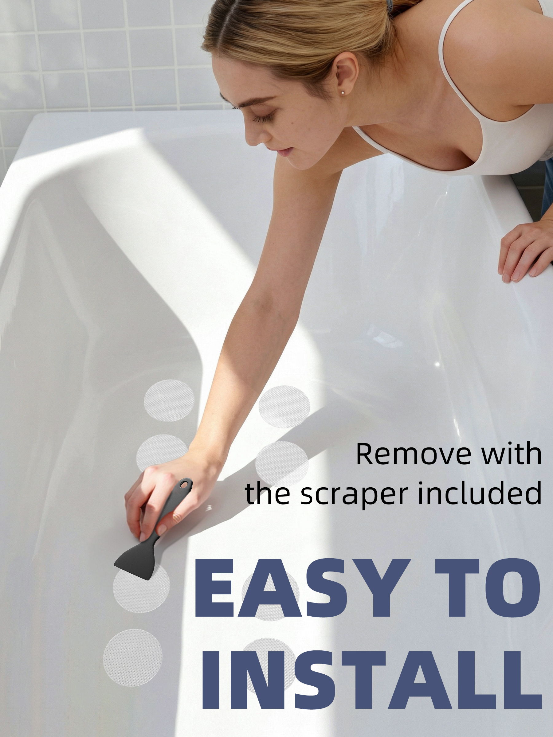 Secopad Non-Slip Bathtub Stickers, Safety Bathroom Tubs Showers Treads Adhesive Decals Scraper - Image 4