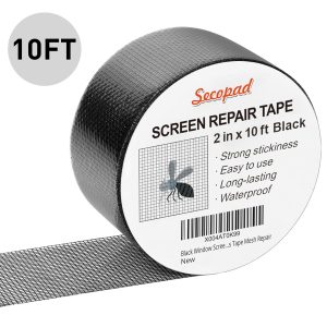 Black Window Screen Repair Tape, Screen Repair Kit for Windows or Doors, Strong Adhesive Fiberglass Mesh Patch Tape - 2IN x 10FT, Black