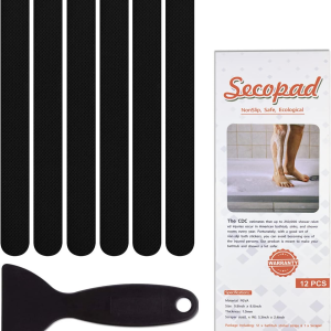 Patented Anti Slip Shower Stickers 24 PCS Safety Bathtub Strips Adhesive Decals with Premium Scraper for Bath Tub Shower Stairs Ladders Boats - Black