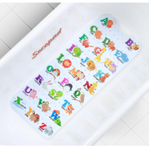 Secopad Cartoon Baby Bath Mat, Kids Bathtub Mat Non Slip for Toddler Bath Shower Anti Slip, Bath Tub Mat with Drain Holes and Suction Cups Machine Washable - Alphabet and Animals