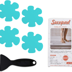 Secopad Non-Slip Bathtub Stickers, Safety Bathroom Tubs Showers Treads Adhesive Decals Scraper - Blue