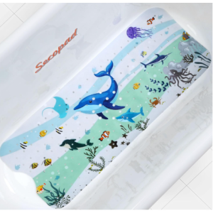 Secopad Cartoon Baby Bath Mat, Kids Bathtub Mat Non Slip for Toddler Bath Shower Anti Slip, Bath Tub Mat with Drain Holes and Suction Cups Machine Washable - Blue Dolphine