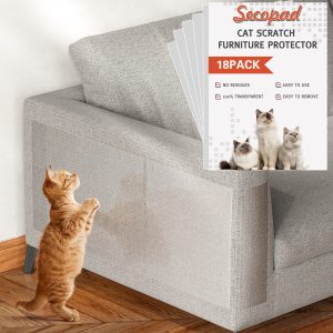 Secopad 18 Pcs Large Cat Scratch Furniture Protector, Transparent Couch Protector from Cat Claws, Single-Sided Self Adhesive Anti Pet Deterrent Sofa Cover, 17in/14in - 14IN