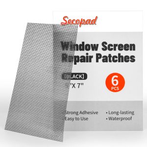 Secopad Window Screen Patches Repair Kit, Black/Grey Window Screen Repair Kit for Mesh Screen Door, Strong Adhesive Fiberglass Quick Screen Repair Tape - 5IN x 7IN, Black