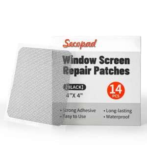 Secopad Window Screen Patches Repair Kit, Black/Grey Window Screen Repair Kit for Mesh Screen Door, Strong Adhesive Fiberglass Quick Screen Repair Tape - 4IN x 4IN, Black