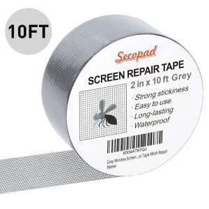 Black Window Screen Repair Tape, Screen Repair Kit for Windows or Doors, Strong Adhesive Fiberglass Mesh Patch Tape - 2IN x 10FT, Gray