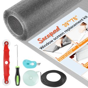 Secopad Window Screens Replacement Repair Kit, Screen Door Mesh Replacement Kit, Durable Fiberglass Mesh Roll with Tools for Windows Doors Patio and Porch - 39INX78IN, Gray