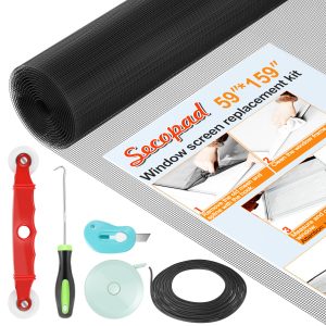 Secopad Window Screens Replacement Repair Kit, Screen Door Mesh Replacement Kit, Durable Fiberglass Mesh Roll with Tools for Windows Doors Patio and Porch - 59INX159IN, Black
