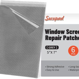 Secopad Window Screen Patches Repair Kit, Black/Grey Window Screen Repair Kit for Mesh Screen Door, Strong Adhesive Fiberglass Quick Screen Repair Tape - 5IN x 7IN, Gray