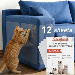 Secopad 12 Pcs Large Cat Scratch Furniture Protector, Transparent Couch Protector from Cat Claws, Single-Sided Self Adhesive Anti Pet Deterrent Sofa Cover, 17in/14in
