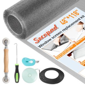 Secopad Window Screens Replacement Repair Kit, Screen Door Mesh Replacement Kit, Durable Fiberglass Mesh Roll with Tools for Windows Doors Patio and Porch48"*118" - Gray