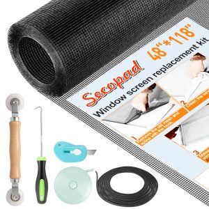 Secopad Window Screens Replacement Repair Kit, Screen Door Mesh Replacement Kit, Durable Fiberglass Mesh Roll with Tools for Windows Doors Patio and Porch48"*118"