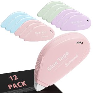 Secopad 12 Pack Scrapbook Tape, Double Sided Tape Roller for Crafts, Adhesive Glue Runner for Scrapbooking Journal Supplies, Glue Roller School Office Teacher Supply for Kids and Adults - Opaque Light-Colored Shell, 12