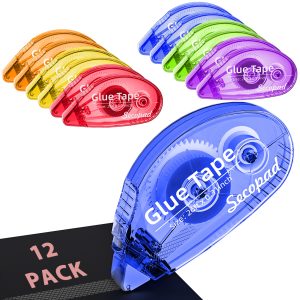 Secopad 12 Pack Scrapbook Tape, Double Sided Tape Roller for Crafts, Adhesive Glue Runner for Scrapbooking Journal Supplies, Glue Roller School Office Teacher Supply for Kids and Adults - Bright-colored Shell, 12