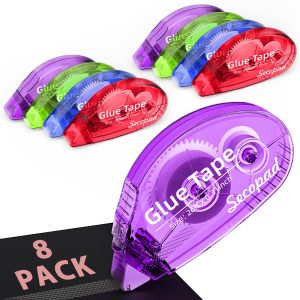 Secopad 12 Pack Scrapbook Tape, Double Sided Tape Roller for Crafts, Adhesive Glue Runner for Scrapbooking Journal Supplies, Glue Roller School Office Teacher Supply for Kids and Adults - Bright-colored Shell, 8
