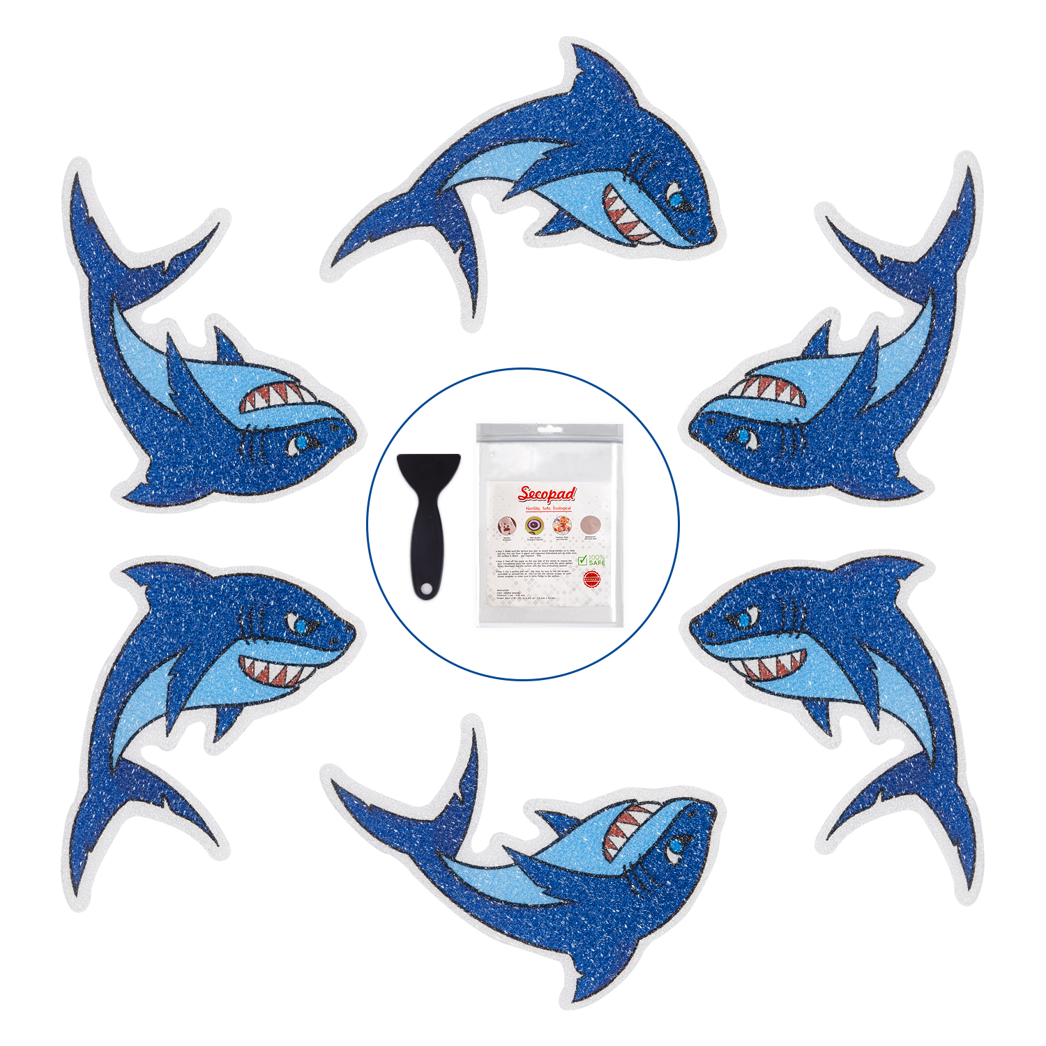 Secopad Non Slip Shark Bathtub Stickers, 20 PCS Adhesive Anti Slip Decal Threads for Shower and Bath Tub
