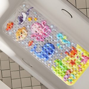 Secopad Kids Bath Mat for Tub Non Slip, 40 X 16 Inch Large Cartoon Anti Slip Toddler Baby Bath Mat