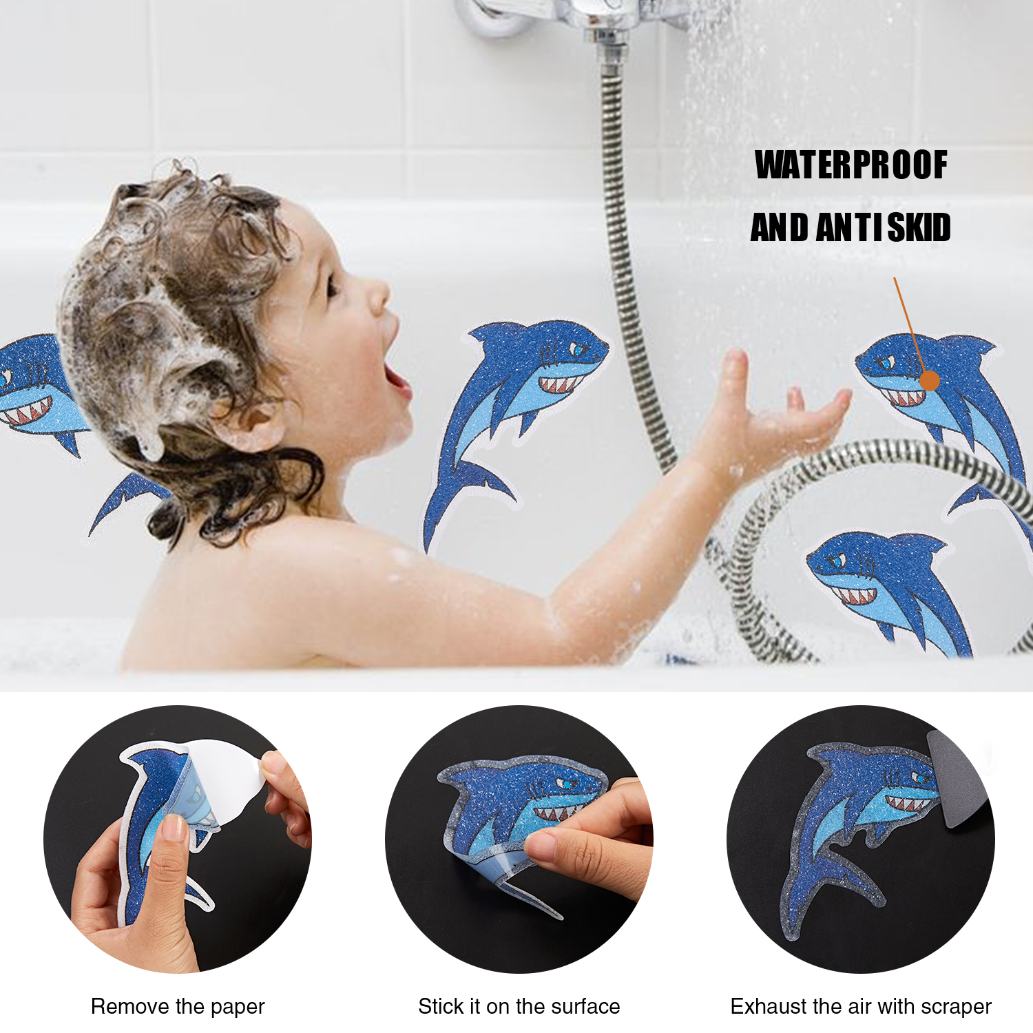 Secopad Non Slip Shark Bathtub Stickers, 20 PCS Adhesive Anti Slip Decal Threads for Shower and Bath Tub - Image 5