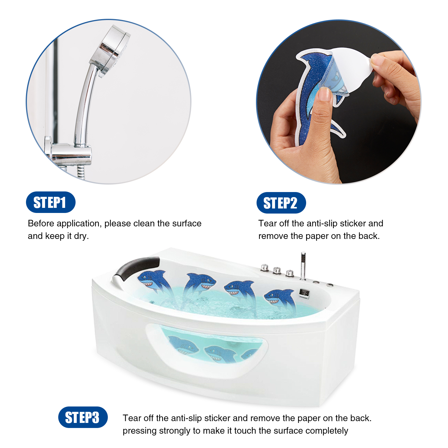 Secopad Non Slip Shark Bathtub Stickers, 20 PCS Adhesive Anti Slip Decal Threads for Shower and Bath Tub - Image 6