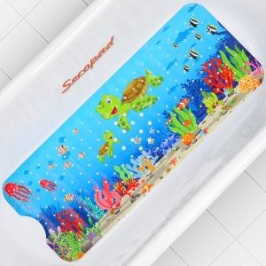 Secopad Baby Bath Mat, Cartoon Kids Bathtub Mat Non Slip for Toddler Bath Shower Anti Slip, 40In X 16In with Drain Holes and Suction Cups Machine Washable