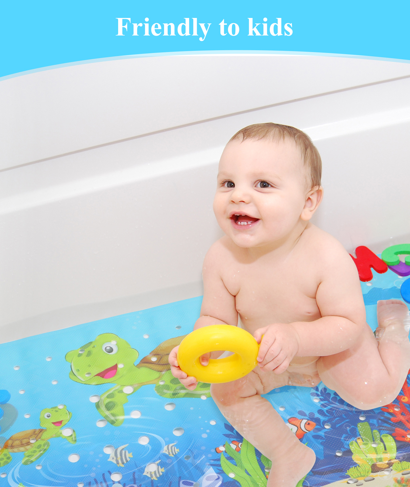 Secopad Baby Bath Mat, Cartoon Kids Bathtub Mat Non Slip for Toddler Bath Shower Anti Slip, 40In X 16In with Drain Holes and Suction Cups Machine Washable - Image 6