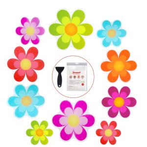 Secopad Bathtub Stickers Non-Slip, Safety Shower Treads Adhesive Bright Flowers Appliques with Premium Scraper - 10PCS