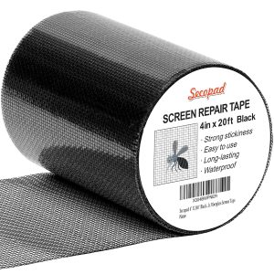 Secopad Black Window Screen Repair Tape, Screen Repair Kit for Windows or Doors, Strong Adhesive Screen Patch Fiberglass Screen Tape Mesh Repair - Black, 4IN x 20FT