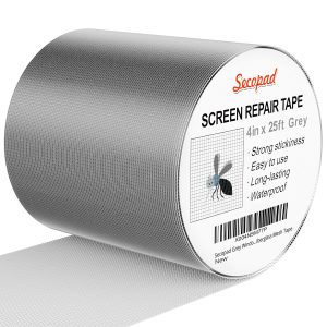 Secopad Black Window Screen Repair Tape, Screen Repair Kit for Windows or Doors, Strong Adhesive Screen Patch Fiberglass Screen Tape Mesh Repair - Grey, 4IN x 25FT