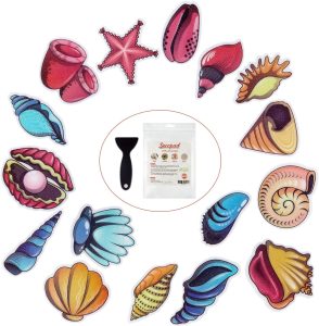 Secopad Non Slip Bathtub Stickers, 16 PCS Adhesive Kids Sea Shell Anti Slip Decal Treads for Shower and Bath Tub with Premium Scraper