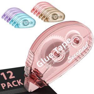 Secopad 12 Pack Scrapbook Tape, Double Sided Tape Roller for Crafts, Adhesive Glue Runner for Scrapbooking Journal Supplies, Glue Roller School Office Teacher Supply for Kids and Adults - Light-colored Shell, 12