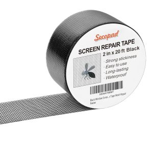 Secopad Grey Window Screen Repair Tape,Screen Repair Kit for Windows or Doors, Strong Adhesive Patch Kit Fiberglass Mesh Tape (Copy) - Black, 2IN x 20FT