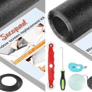Secopad Window Screens Replacement Repair Kit, Screen Door Mesh Replacement Kit, Durable Fiberglass Mesh Roll with Tools for Windows Doors Patio and Porch - 48in x 177in (Pack of 2), Black