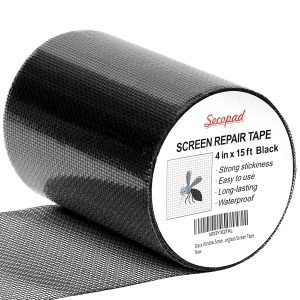Secopad Grey Window Screen Repair Tape,Screen Repair Kit for Windows or Doors, Strong Adhesive Patch Kit Fiberglass Mesh Tape (Copy) - Black, 4IN x 15FT
