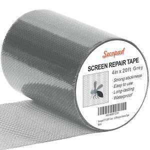Secopad Grey Window Screen Repair Tape,Screen Repair Kit for Windows or Doors, Strong Adhesive Patch Kit Fiberglass Mesh Tape - Grey, 4IN x 20FT