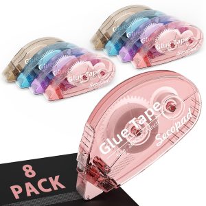 Secopad 12 Pack Scrapbook Tape, Double Sided Tape Roller for Crafts, Adhesive Glue Runner for Scrapbooking Journal Supplies, Glue Roller School Office Teacher Supply for Kids and Adults - 0.3IN x 26FT, 8