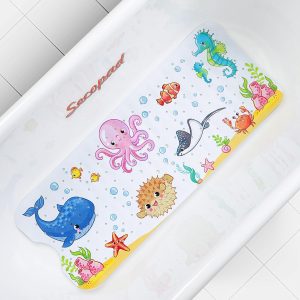 Secopad Baby Bath Mat, Cartoon Kids Bathtub Mat Non Slip for Toddler Bath Shower Anti Slip, 40In X 16In with Drain Holes and Suction Cups Machine Washable - New-octopus, 40" x 16" (Rectangular)