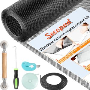 Secopad Window Screens Replacement Repair Kit, Screen Door Mesh Replacement Kit, Durable Fiberglass Mesh Roll with Tools for Windows Doors Patio and Porch48"*118" - Black, 48in x 118in