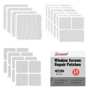 Secopad Window Screen Patches Repair Kit, Black/Grey Window Screen Repair Kit for Mesh Screen Door, Strong Adhesive Fiberglass Quick Screen Repair Tape - 4IN x 4IN+5IN x 7IN(Pack of 2), Gray