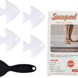 Secopad Bathtub Stickers Non-Slip, 24 PCS Safety Shower Treads Adhesive Appliques with Premium Scraper - White