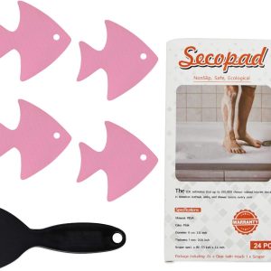 Secopad Bathtub Stickers Non-Slip, 24 PCS Safety Shower Treads Adhesive Appliques with Premium Scraper - Pink