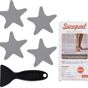 Secopad Anti Slip Shower Stickers 24 PCS Safety Bathtub Strips Adhesive Decals with Premium Scraper - Grey