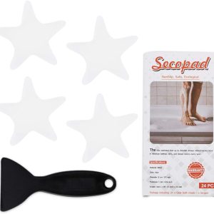 Secopad Anti Slip Shower Stickers 24 PCS Safety Bathtub Strips Adhesive Decals with Premium Scraper - Clear