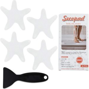 Secopad Anti Slip Shower Stickers, 24 PCS Safety Bathtub Stickers Adhesive Decals with Premium Scraper for Bath Tub Shower Stairs Ladders Boats - Clear