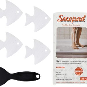 Secopad Bathtub Stickers Non-Slip, 24 PCS Safety Shower Treads Adhesive Appliques with Premium Scraper - Clear